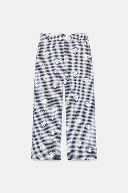 Pantalon-culotte à carreaux brodé