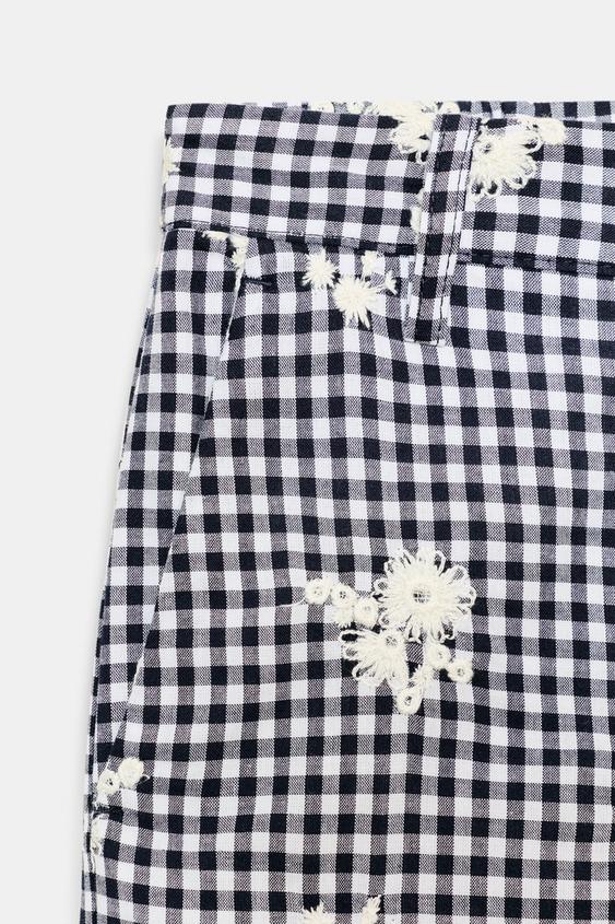 Pantalon-culotte à carreaux brodé