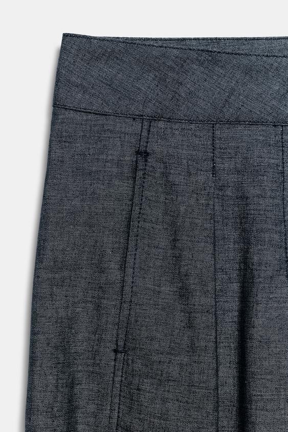 Pantalon large taille haute en lin