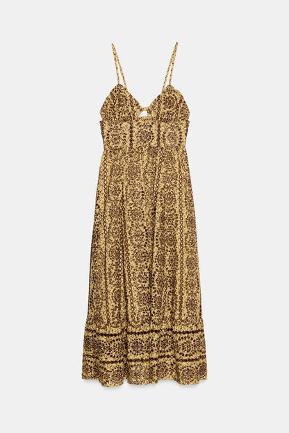 Robe midi brodée ajourée à découpes
