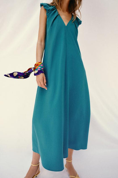 Robe longue à épaules marquées