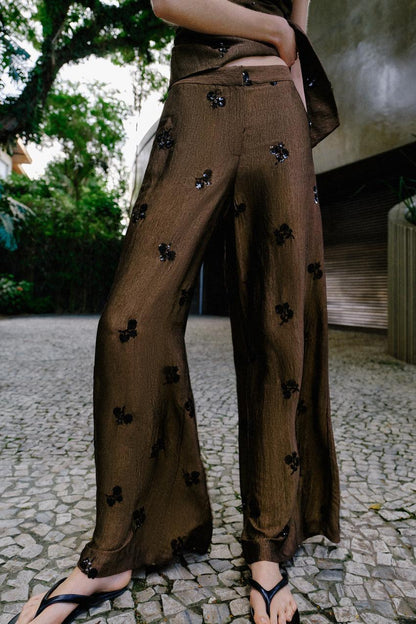 Pantalon large à sequins