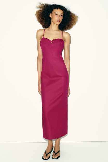 Robe midi à bretelles en lin