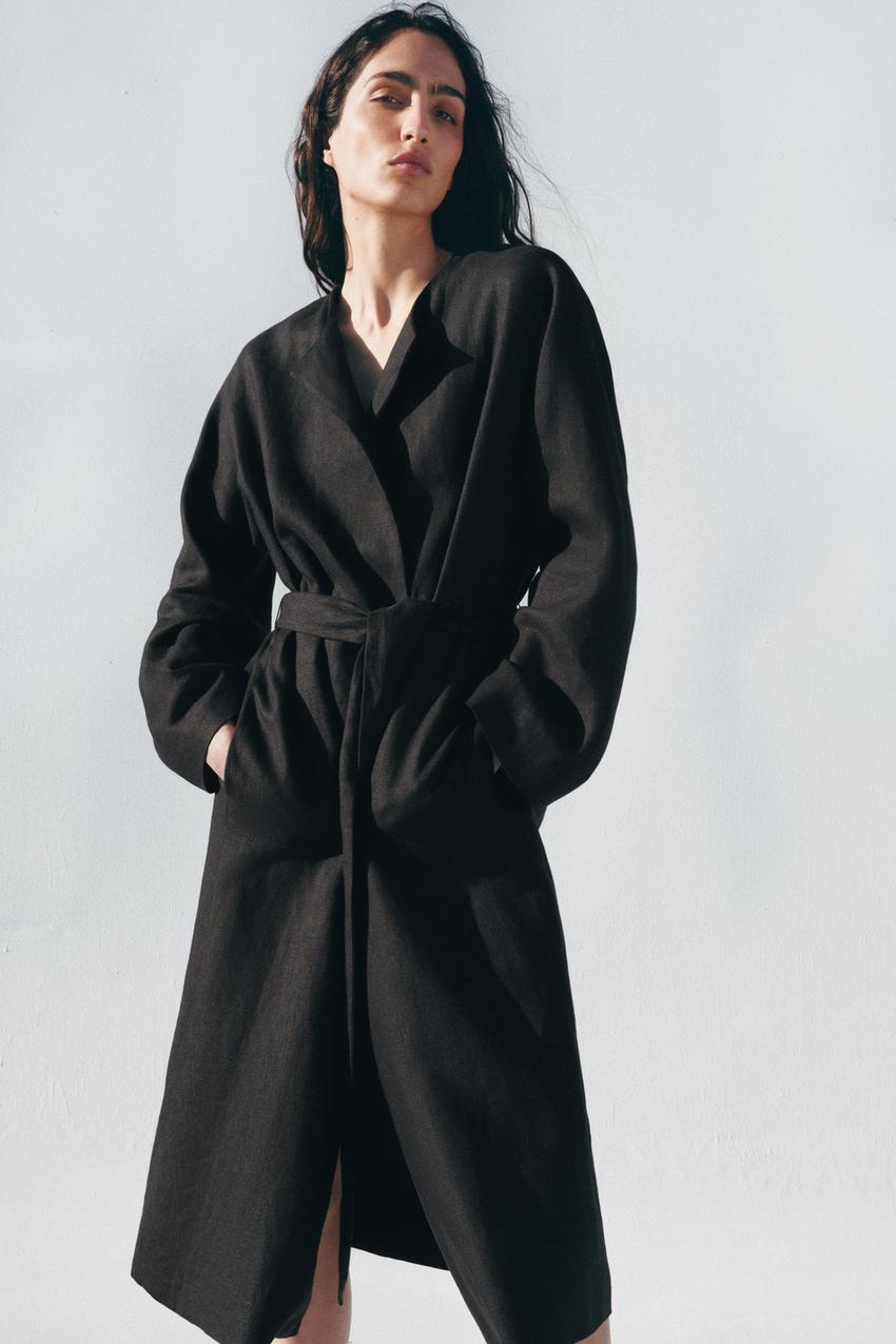 Manteau 100 % lin avec ceinture ZW Collection