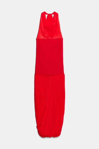 Robe dos-nu contrastée à volume