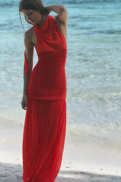 Robe dos-nu contrastée à volume