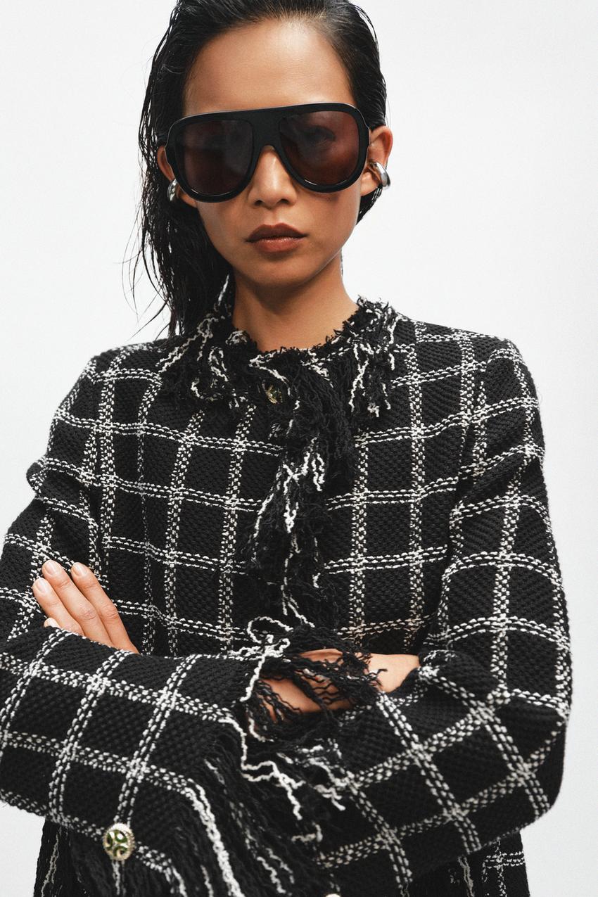 Veste à carreaux et franges ZW Collection