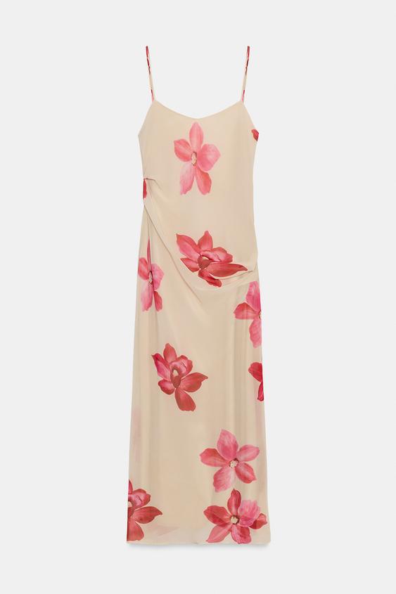 Robe midi drapée à fleurs