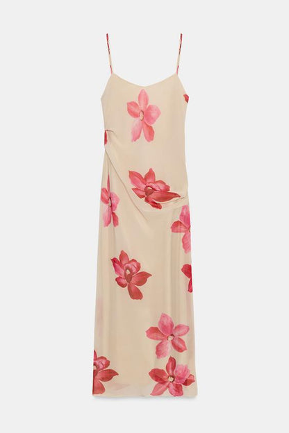 Robe midi drapée à fleurs