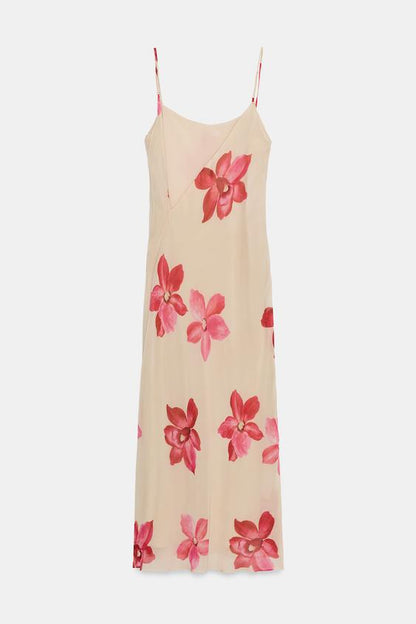 Robe midi drapée à fleurs