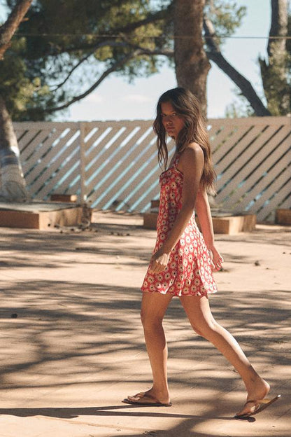 Robe mini col dos-nu à fleurs
