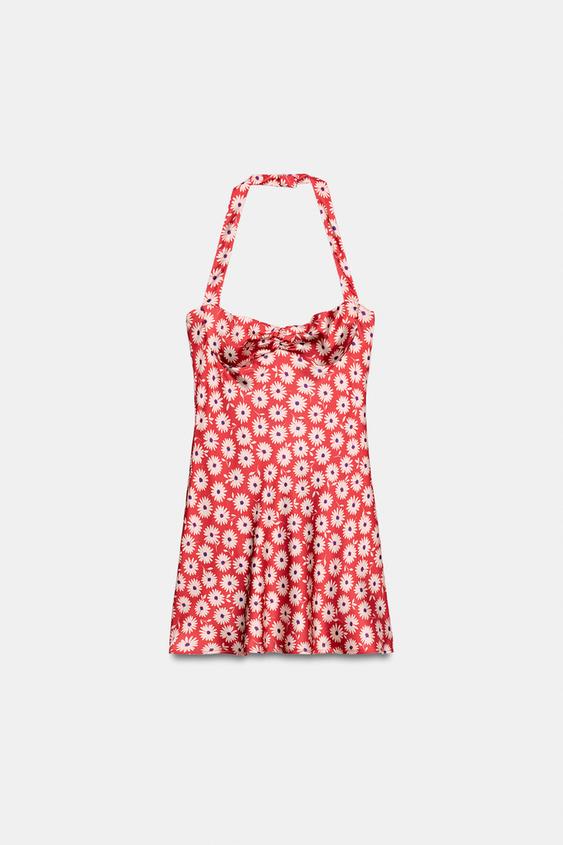 Robe mini col dos-nu à fleurs