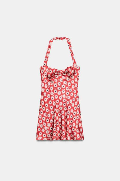 Robe mini col dos-nu à fleurs