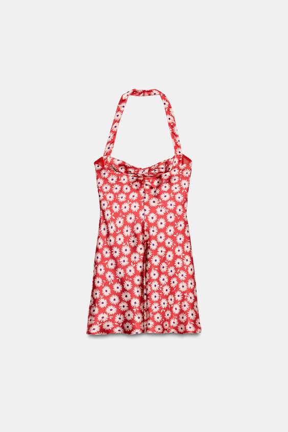 Robe mini col dos-nu à fleurs