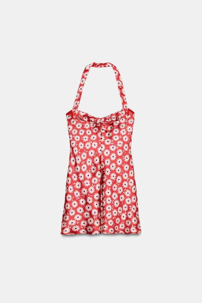 Robe mini col dos-nu à fleurs