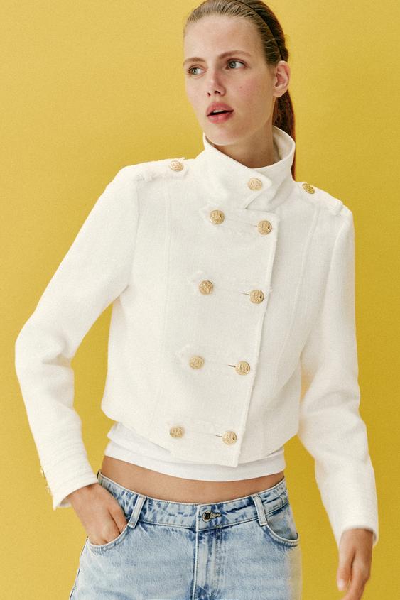 Veste croisée à bouton doré