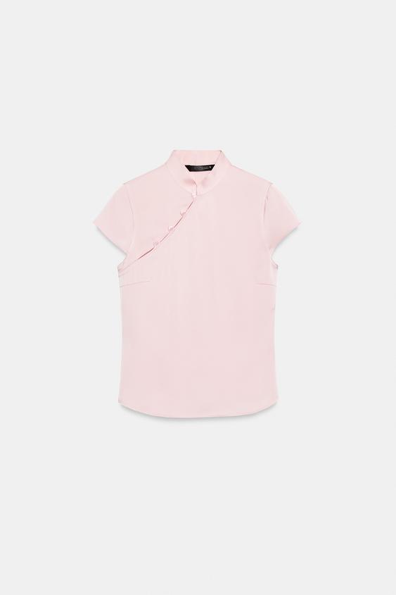 Top satiné à boutons latéraux