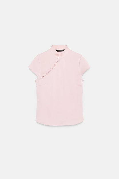 Top satiné à boutons latéraux