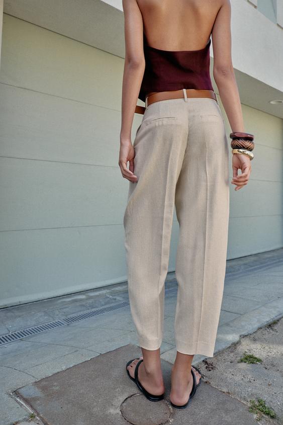 Pantalon en lin à pinces avec ceinture