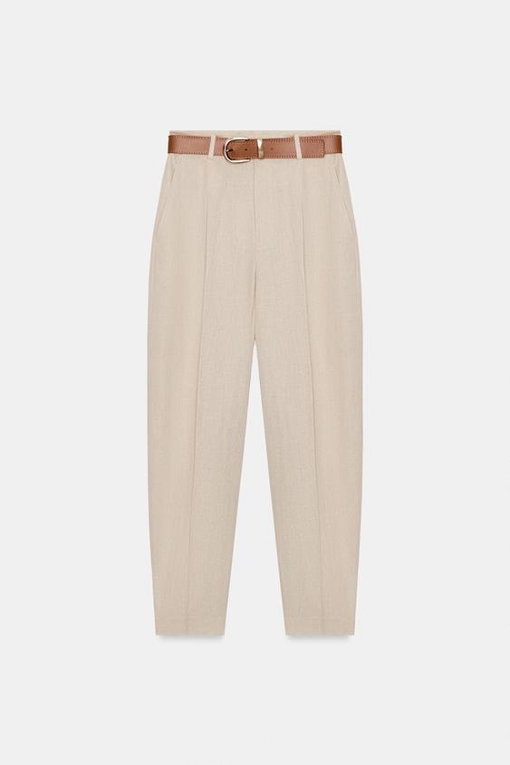 Pantalon en lin à pinces avec ceinture