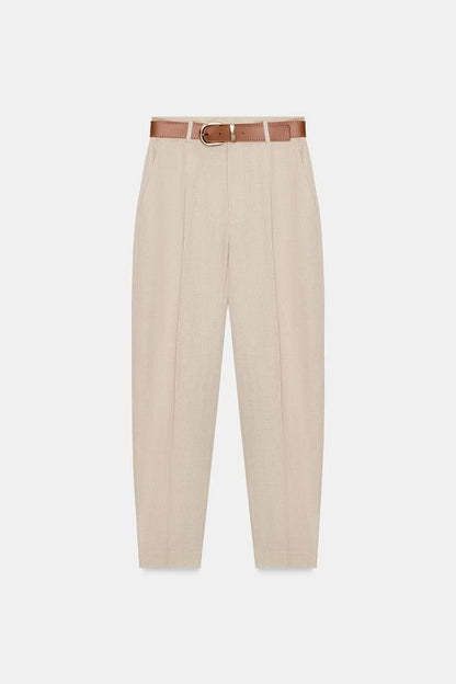 Pantalon en lin à pinces avec ceinture