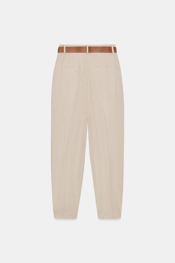 Pantalon en lin à pinces avec ceinture