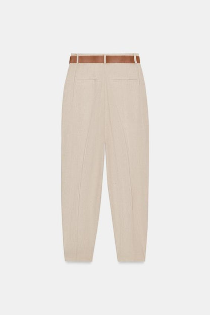Pantalon en lin à pinces avec ceinture