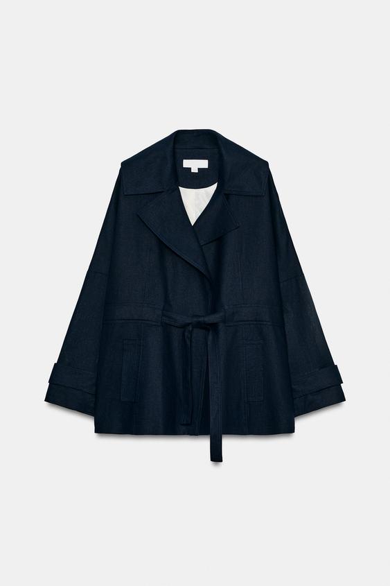 Veste trench en lin avec ceinture