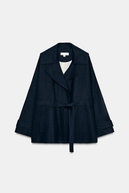 Veste trench en lin avec ceinture