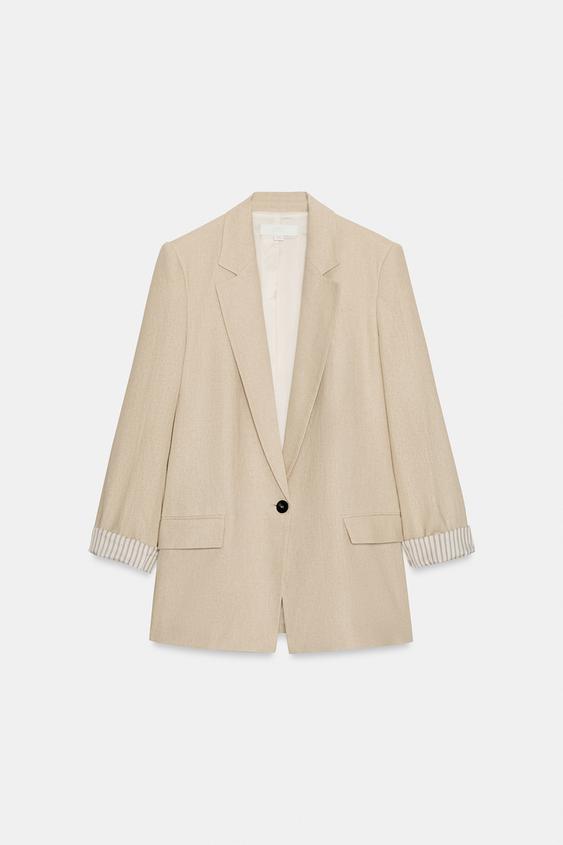 Blazer en lin à manches retroussées