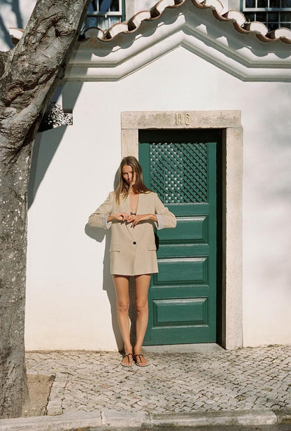 Blazer en lin à manches retroussées