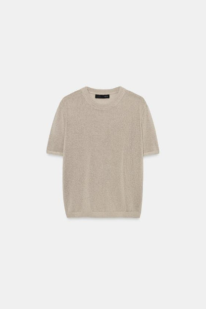 Top en maille à manches courtes