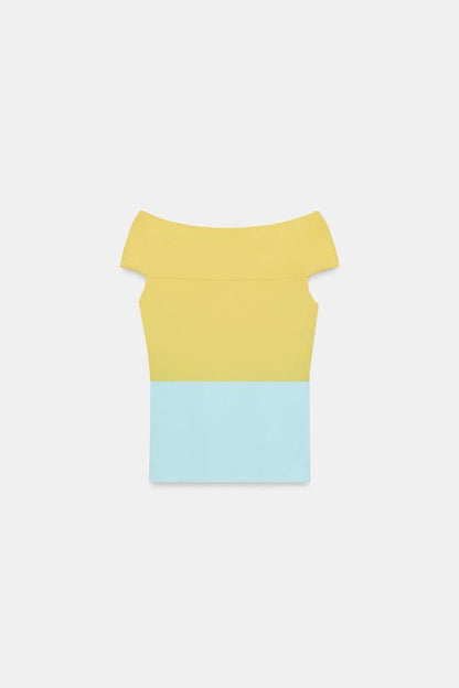 Top contrasté en maille avec nœud