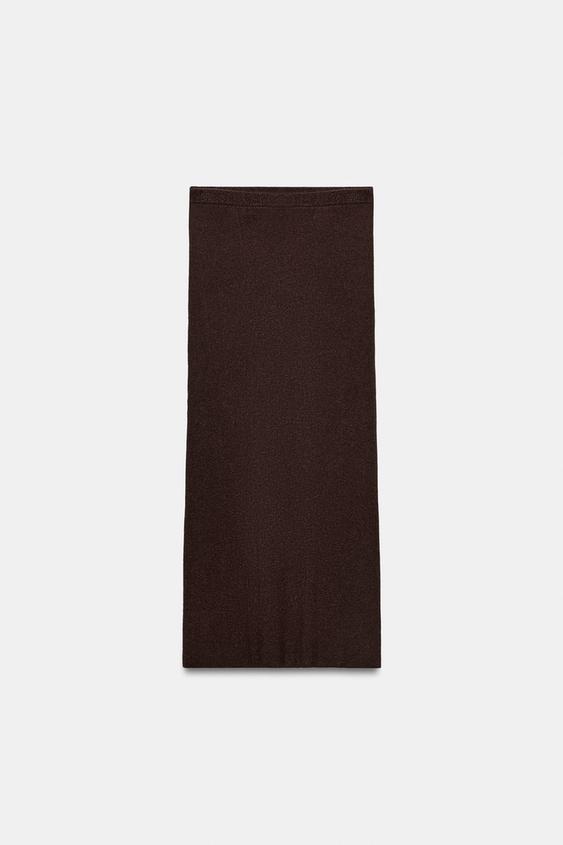 Jupe midi en maille côtelée à fil métallisé