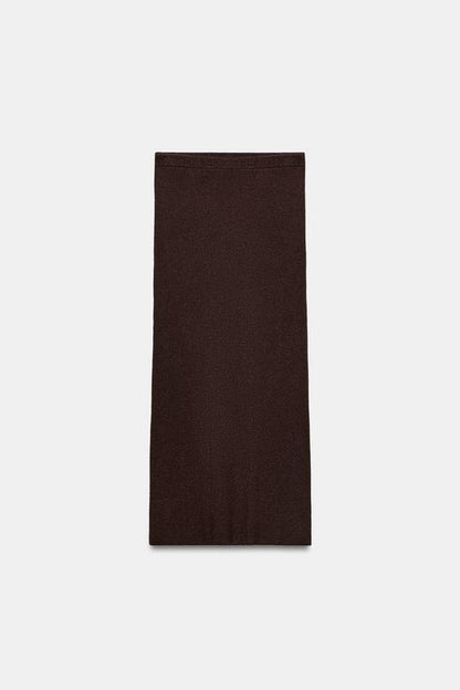 Jupe midi en maille côtelée à fil métallisé