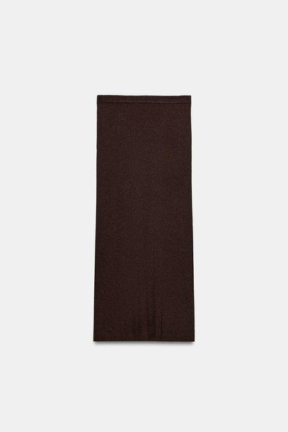 Jupe midi en maille côtelée à fil métallisé