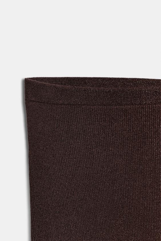 Jupe midi en maille côtelée à fil métallisé