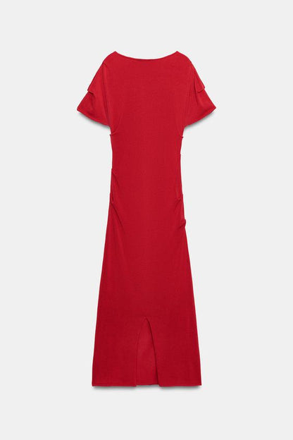 Robe midi drapée en maille
