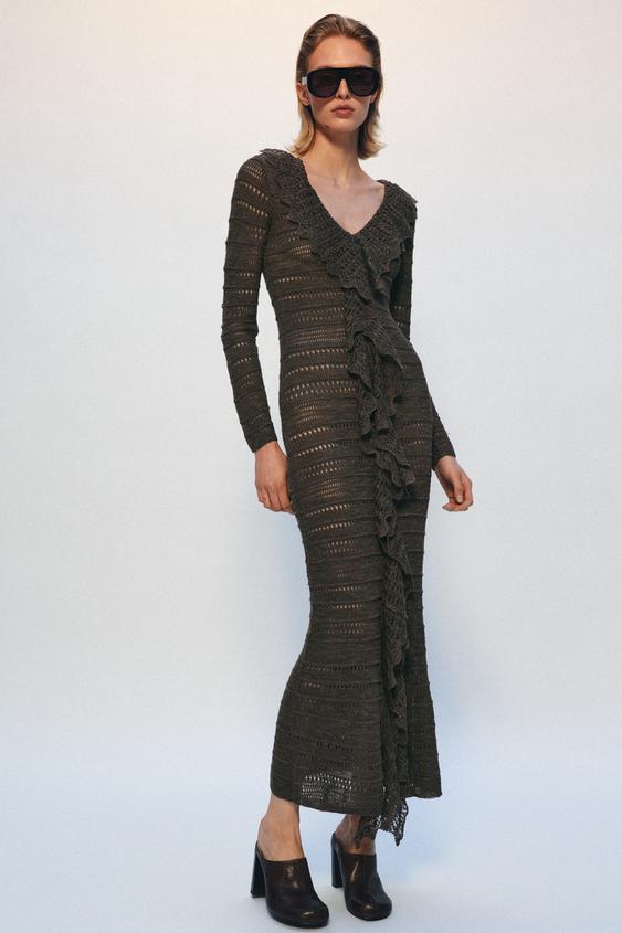Robe à volants en maille pointelle