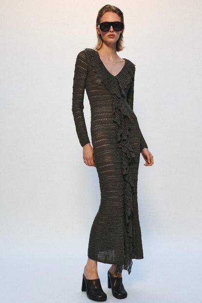 Robe à volants en maille pointelle