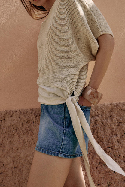 Top contrasté en maille avec nœud