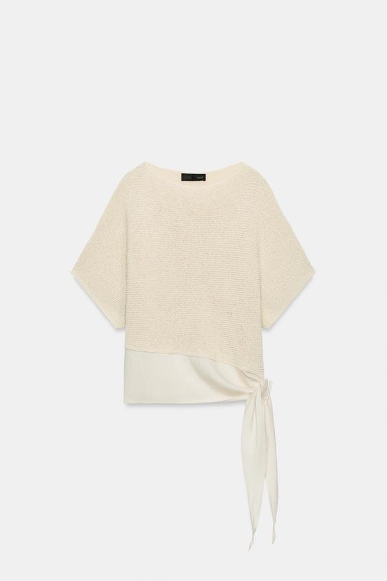 Top contrasté en maille avec nœud