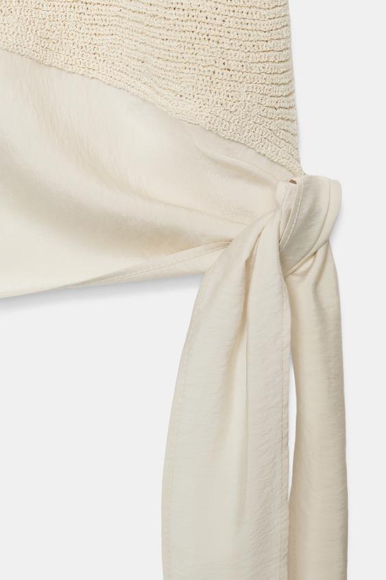 Top contrasté en maille avec nœud