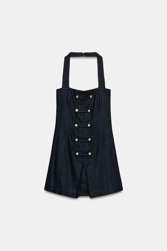 Robe courte à brandebourgs en lin