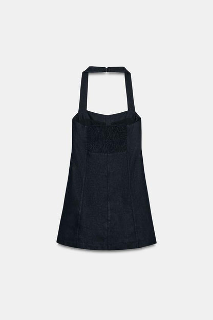 Robe courte à brandebourgs en lin