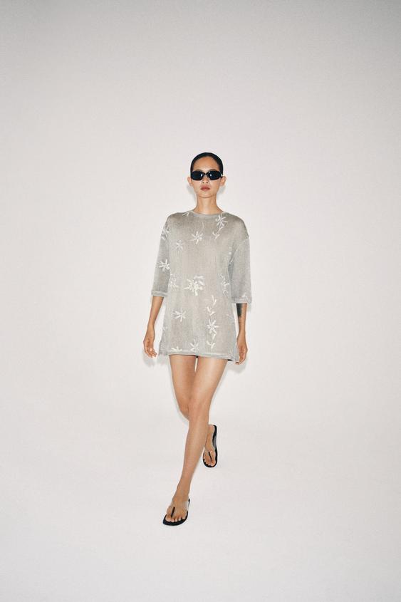Top oversize en maille à fil métallisé