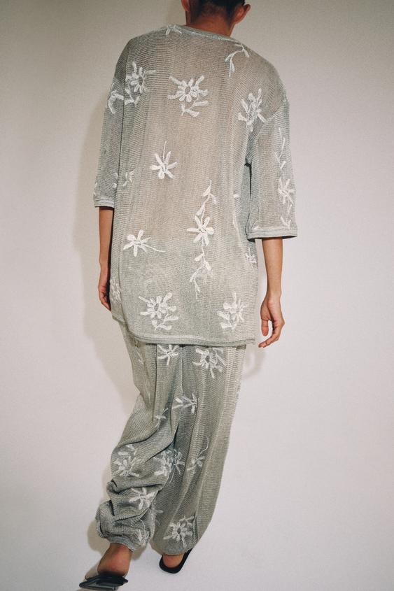 Pantalon bouffant en maille à fil métallisé