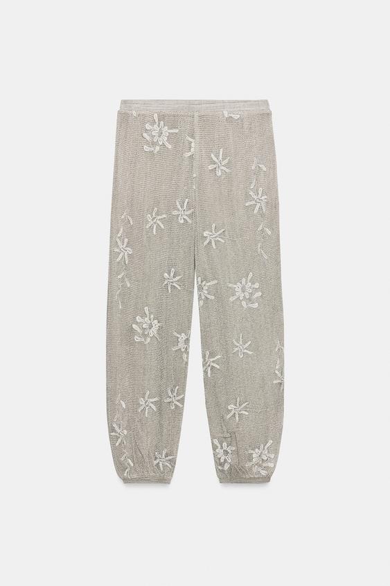 Pantalon bouffant en maille à fil métallisé
