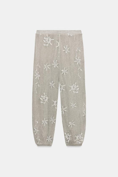Pantalon bouffant en maille à fil métallisé
