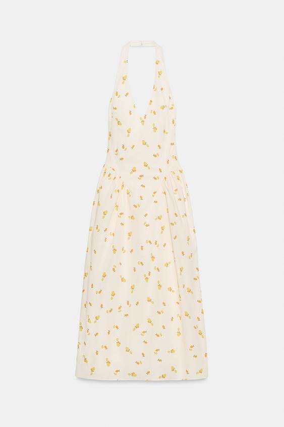 Robe midi dos-nu en popeline à motif fruits